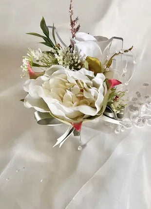 Silk Rose,  astilbe round Bridal Bouquet Wedding Flowers in dusky pink  Ivory image 5