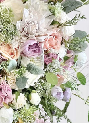 Silk Roses, hydrangea, Peony flowers -llac, pink, Ivory Teardrop Bridal Bouquet image 6