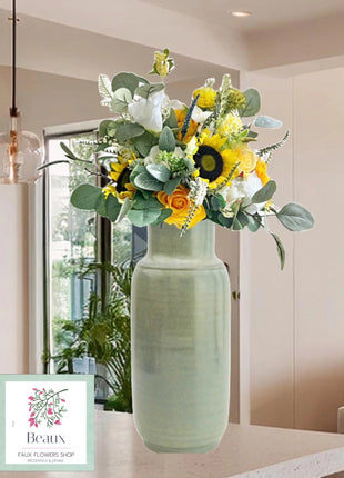Faux Floral Arrangement in Yellow, White Rose, Sweetpea, Sunflower, Manse Driv image 0