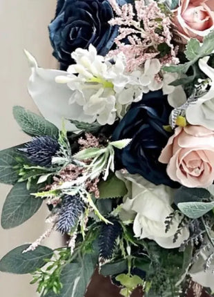 Silk Artificial Rose bouquet, blush, navy, Ivory round  Bridal flowers image 6
