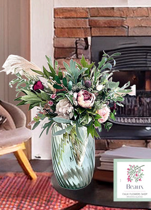 Faux Floral Arrangement inBlush Pink Cerise with Pampas,  Rose Gatehouse Garde image 0