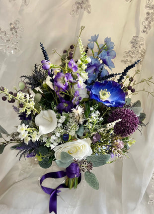 Scottish calla, anemone in blue, purple Artificial Silk Wedding Bridal Flower image 6