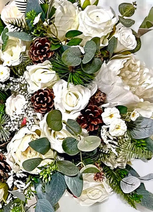 Wintry, Christmas bride bouquet in white, Ivory, cream with fir cones 10pc image 6