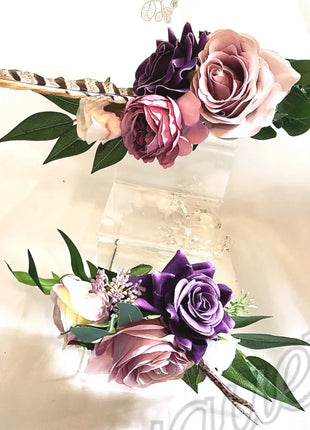 Scottish bridal bouquet with roses pheasant feather, dusky pink, red, Ivory image 4