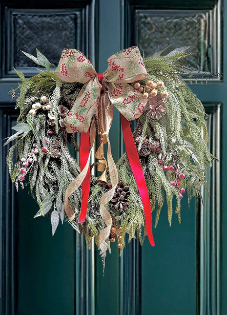  Christmas wreath, real touch snowy nordic pine, fir cones, berries, Bells   image 0