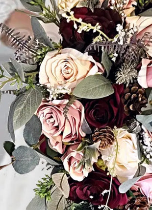 Brides Wintry Cascade Wedding Bouquet Dusty Pink & Burgundy wedding flowers image 4