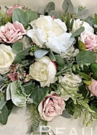 Artificial flowerTable Arrangement with blush, dusty pink and cream roses, eucalyptus, astilbe Beaux Faux Flowers Shop