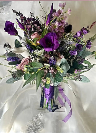Scottish wildflowers, thistle  Bridal Bouquet Wedding Flowers lilac & purples image 2