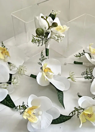 Cascading  White Bridal Bouquet with Rose, Orchid image 3