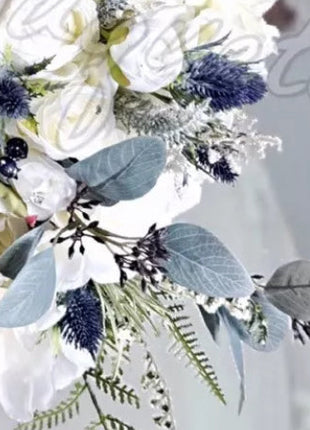 THIS MAGIC MOMENT Scottish Spray brides bouquet in ivory white with roses and thistles