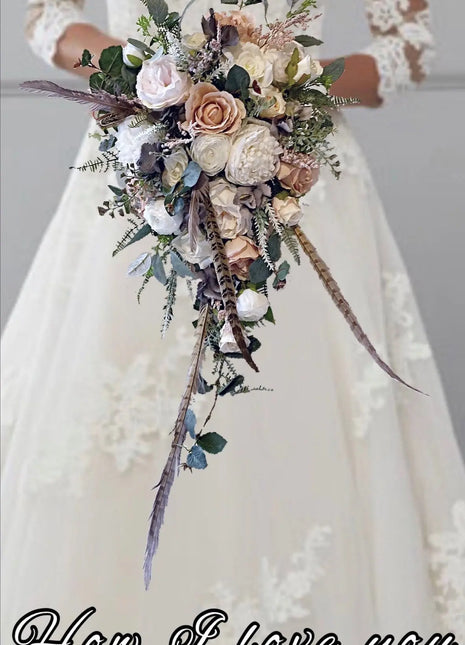 Blush, Ivory Rose Cascading Bridal Bouquet silk Artificial Wedding Flowers image 0