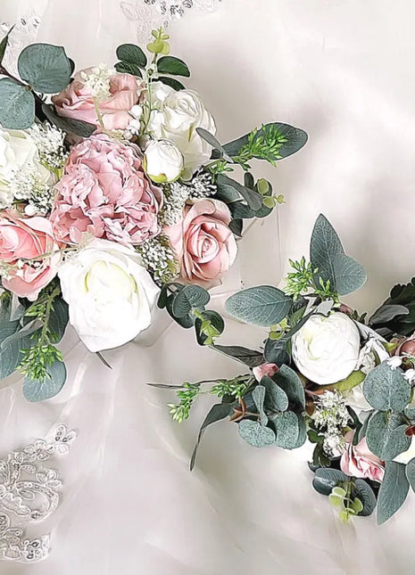 Silk Artificial Rose bouquet mauve, blush, navy, Ivory round  Bridal flowers image 1