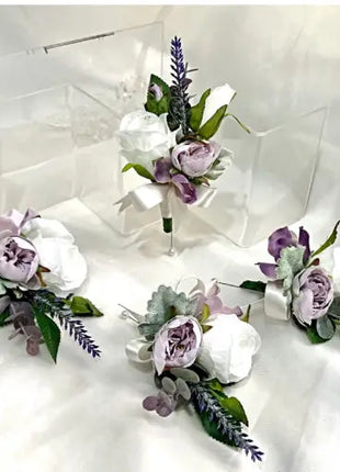 Silk Rose bouquet lavender, lilac Ivory round  Bridal flowers image 2
