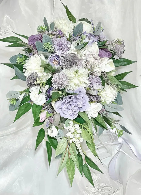Silk Rose bouquet in mauve, lilac, Ivory teardrop Bridal flowers image 1