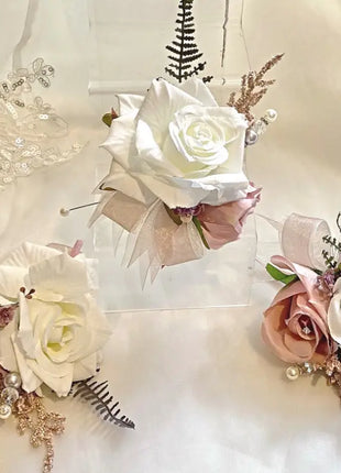 Teardrop Bridal Bouquet, Artificial Wedding Flowers Burgundy, Pink ivory image 2