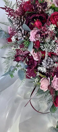 Artificial silk Wedding Flowers Burgundy, Pink, Cascading winter Bridal Bouquet image 4