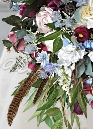 Artificial Wedding flowers pheasant feather,  blue, red, Ivory pink  package 4pc image 3