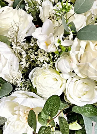 Artificial Rose, Peony in White, Ivory Round Spray silk Bridal Bouquet image 9