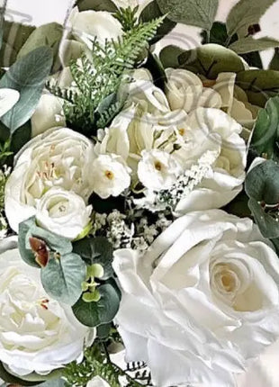 Artificial Rose, Peony in White, Ivory Round Spray silk Bridal Bouquet image 10