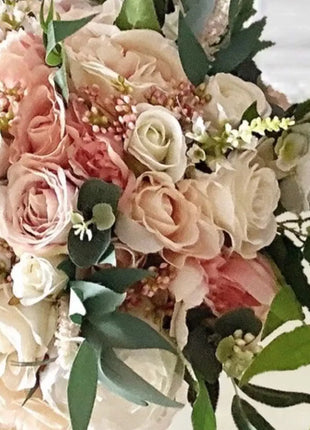 Spray bride bouquet in blush, Ivory, peach with peony, sweet pea, rose image 6