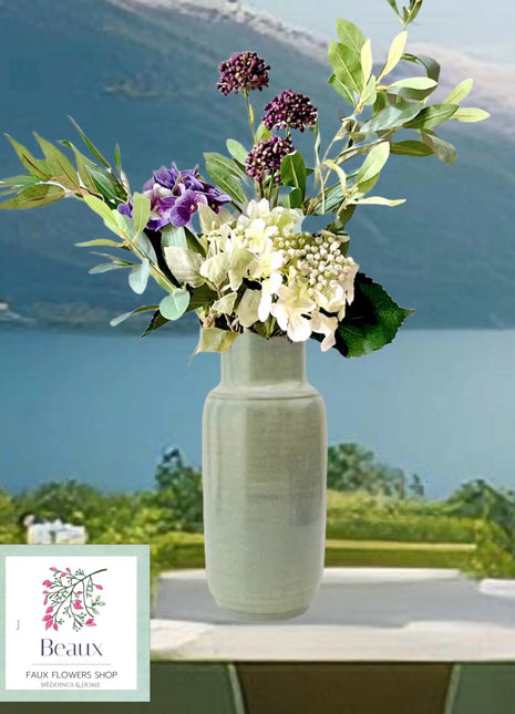 Elegant Faux Hydrangea and Allium vase arrangement - Plum and Cream Embassy Sq image 0