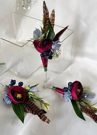 Artificial Wedding flowers pheasant feather,  blue, red, Ivory pink  package 4pc image 2