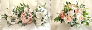 Spray bride bouquet in blush, Ivory, peach with peony, sweet pea, rose image 4