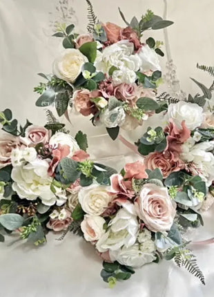 Silk Artificial Rose bouquet mauve, blush, navy, Ivory round  Bridal flowers image 3