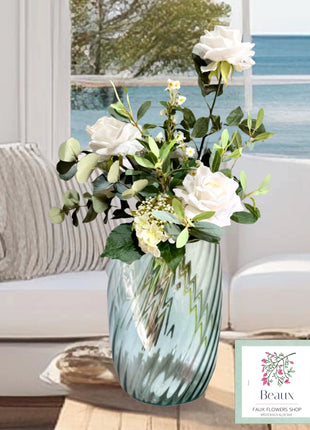Lime Green, White silk Floral Arrangement  with Hydrangea and Rose Decor image 0