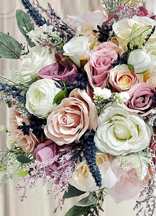 Silk Artificial Rose bouquet mauve, blush, navy, Ivory round  Bridal flowers image 6