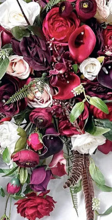 Silk Rose, Calla Cascading Bridal Bouquet Wedding Flowers in Burgundy, Ivory image 9