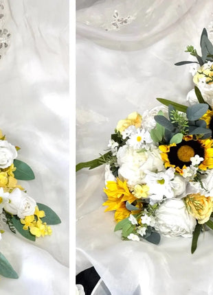 sunflower Artificial  Silk bouquet  - Ivory yellow round  Bridal flowers image 5
