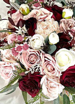 Silk Artificial Rose bouquet, dusky pink, burgundy  round  Bridal flowers image 4