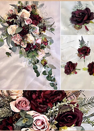 Brides Wintry Cascade Wedding Bouquet Dusty Pink & Burgundy wedding flowers image 6