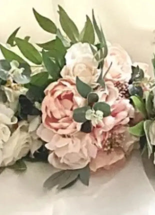Luxury bridal bouquet in blush peach, ivory with peony, rose package 13p image 3
