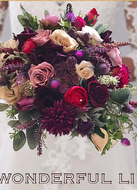 Artificial Silk Wedding Bridal Flowers plum, burgundy  round  Bridal flowers image 0