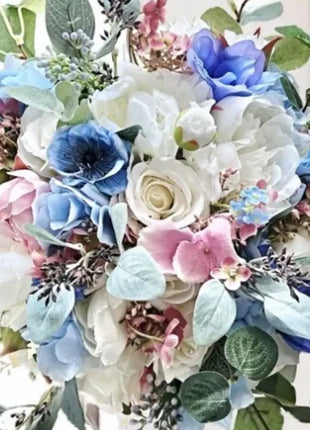 Blue, pink silk Wedding Flowers  Peony Bridal Bouquet in White, Ivory image 1
