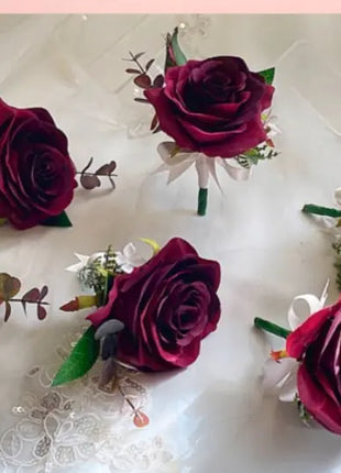 Silk Scottish thistle rose bridal flowers ivory, Burgundy, Blush Roses image 6