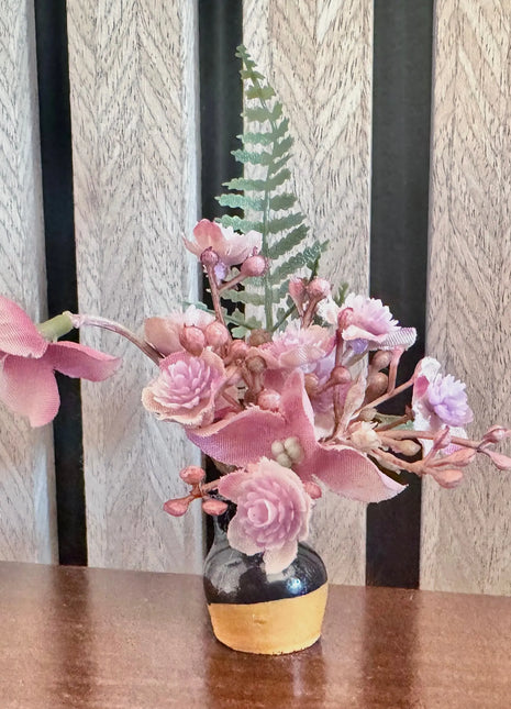 Faux Flower fridge magnet gift wedding favour in mauves | black terracotta pot image 1