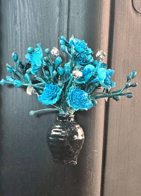 Flower fridge magnet gift wedding favour in Teal blue with black pot image 0
