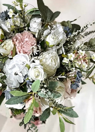 Silk Rose,  astilbe round Bridal Bouquet Wedding Flowers in dusky pink  Ivory image 1