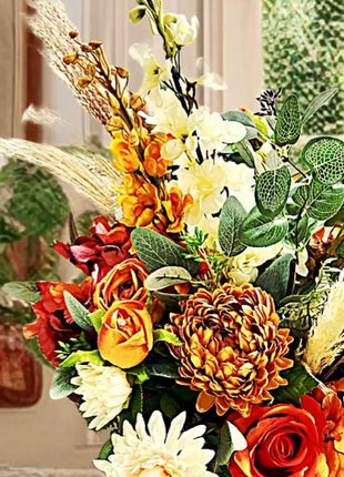 Silk Floral Arrangement in Burgundy, Red & Orange Pampas, Rose , Maison Avenue image 6