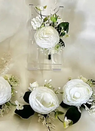 Artificial Roses, Peonies in White Ivory Round Spray Bridal Bouquet Wedding image 3