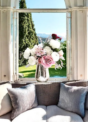 Silk Floral Arrangement in Blush Pink Peony, Mauve Rose | Palace Way home decor image 1