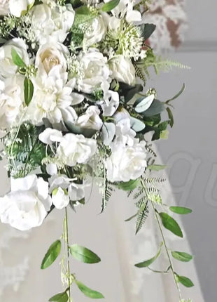 Fairytale Cascading ivory, white Bridal Bouquet with peonies, roses and ranunculus Beaux Faux Flowers Shop