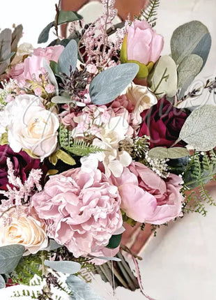 Silk Rose, peony round Bridal Bouquet Wedding Flowers in dusky pink & Ivory image 7