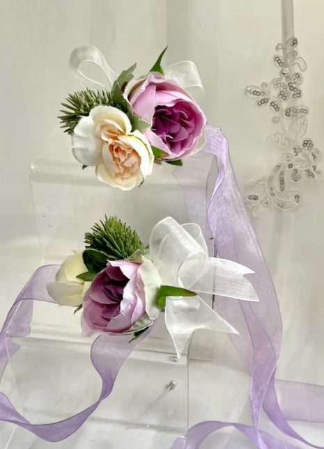 Silk Rose, lilacs, pink, mauve, Ivory teardrop Bridal flowers image 1