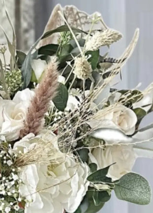 Faux Floral Arrangement in Blush Pink, White with Pampas, Peony, Park Avenue image 9