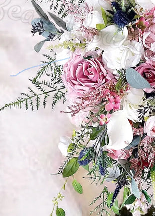 Scottish Dusky mauve  rose bridal bouquet, teardrop silk wedding flowers image 9