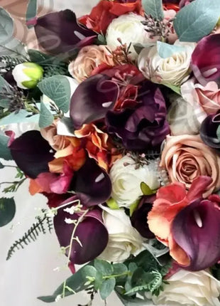 Artificial  Silk Wedding Flowers: Orange, Plum, Ivory Teardrop Bridal Bouquet image 2